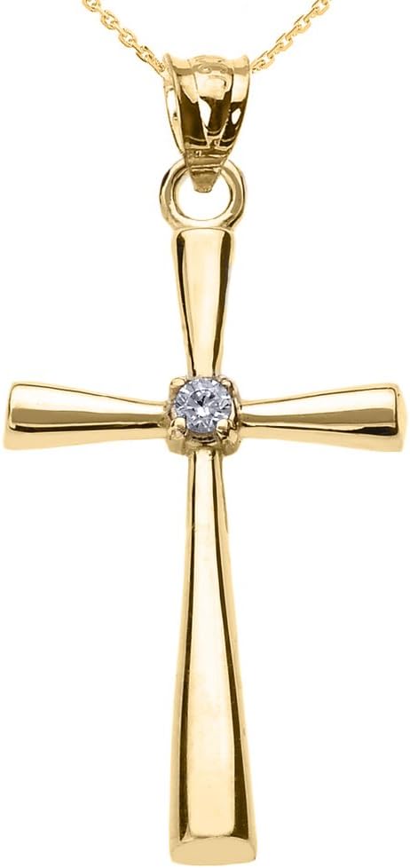 Religious Jewelry 10K Yellow Gold Solitaire Diamond Accented Cross Pendant Necklace (K-M Color, Promo Clarity) - Choice of Length