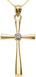 Religious Jewelry 10K Yellow Gold Solitaire Diamond Accented Cross Pendant Necklace (K-M Color, Promo Clarity) - Choice of Length
