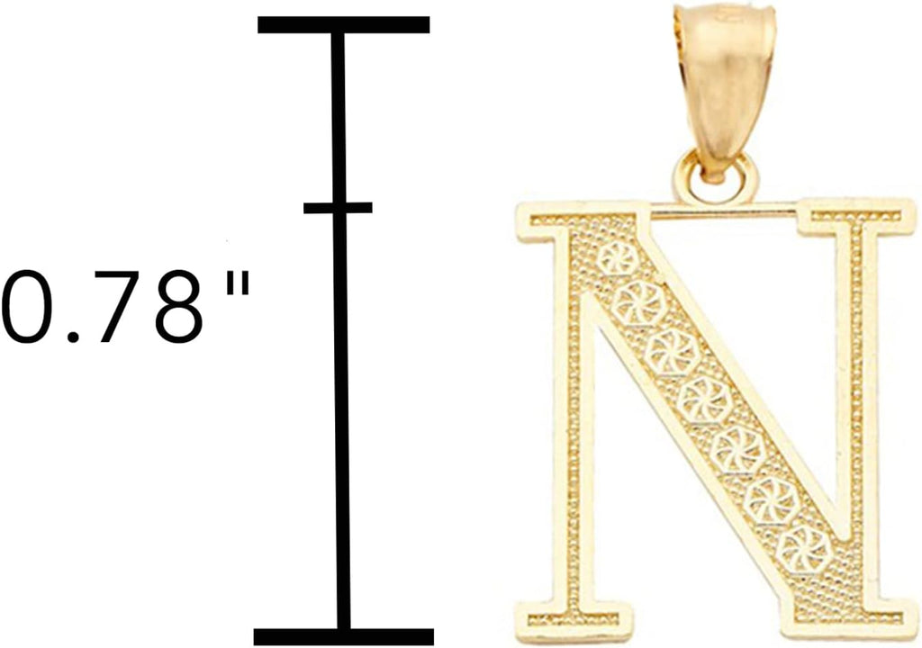 LoveBling 10K Yellow Gold Diamond Cut A to Z Alphabet Initial Letter Charm Necklace Pendant (Small Size)