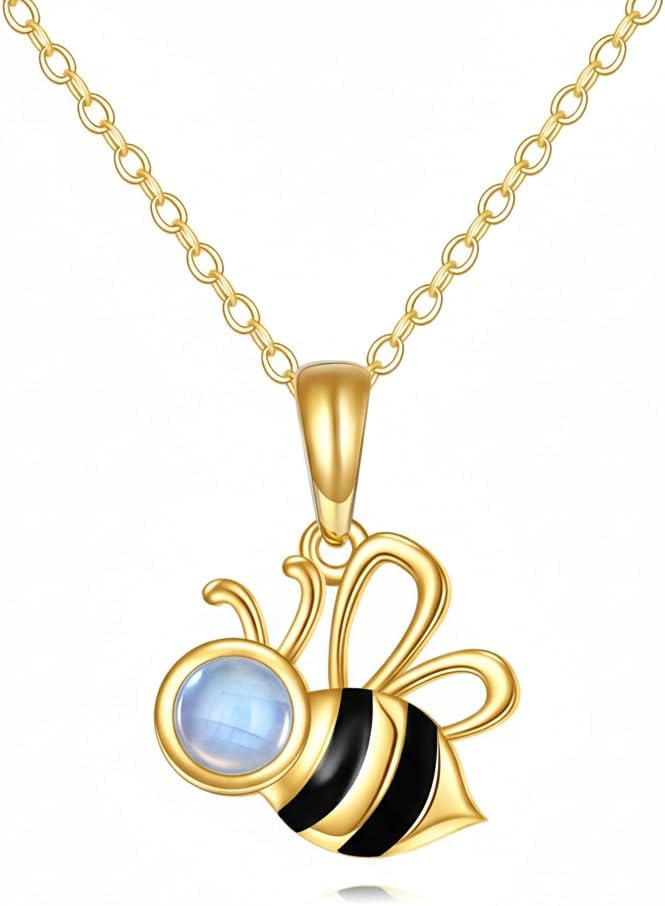 DOVRAN Real Solid Gold Birthstone Butterfly/Dragonfly/Bee/Hummingbird Necklace for Women Yellow Gold Animal Pendant for Christmas Dainty Jewelry Birthday Gifts for Mom Wife