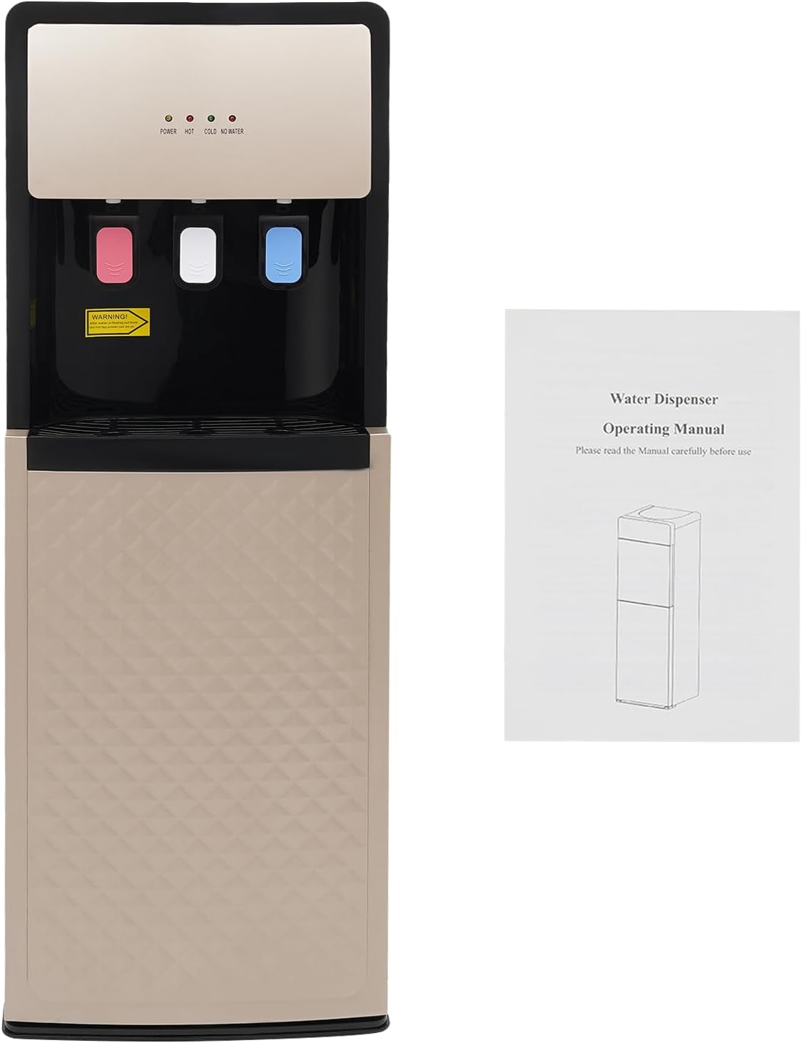 Bottom Loading Water Dispenser，Water Dispenser with 3 Temperatures with Hot, Room & Cold Spouts ，Floor Standing Water Cooler for 3- or 5-Gallon Jug Bottle (Champaign Gold)