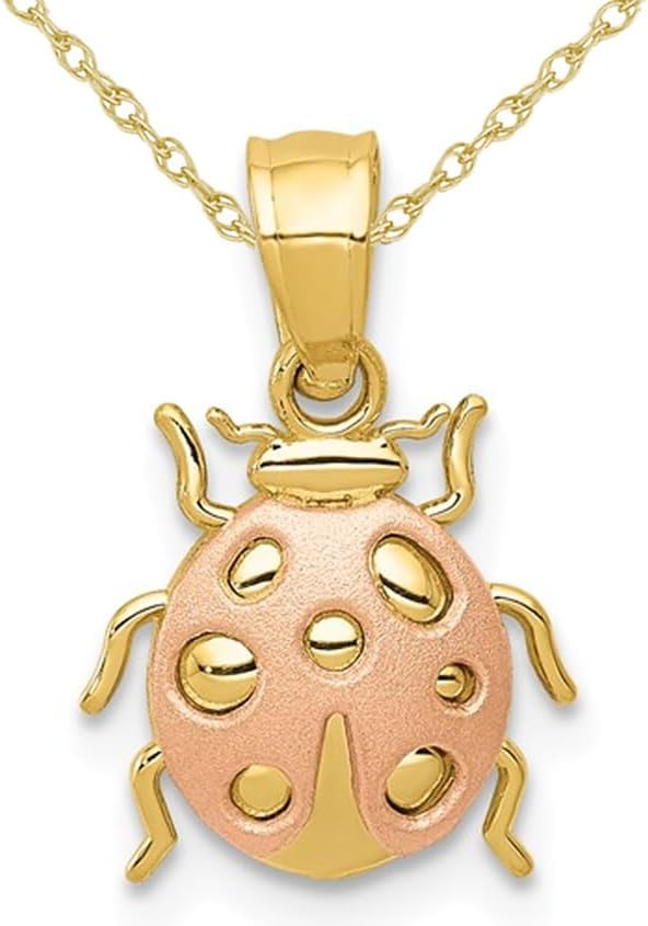 14K Yellow and Rose Pink Gold Ladybug Pendant Necklace with Chain