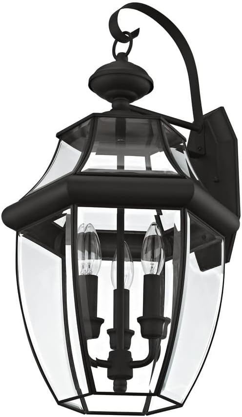 Livex Lighting 2351-91 Outdoor Wall Lantern with Clear Beveled Glass Shades, Brushed Nickel