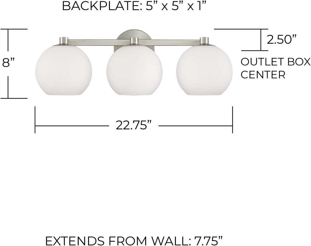 HomePlace by Capital Lighting 152131BN-548 Ansley Retro/Vintage Mid-Century Art Deco Soft White Glass Bath Vanity Wall Light, 3-Light 300 Total Watts, 8' H x 23' W, Brushed Nickel