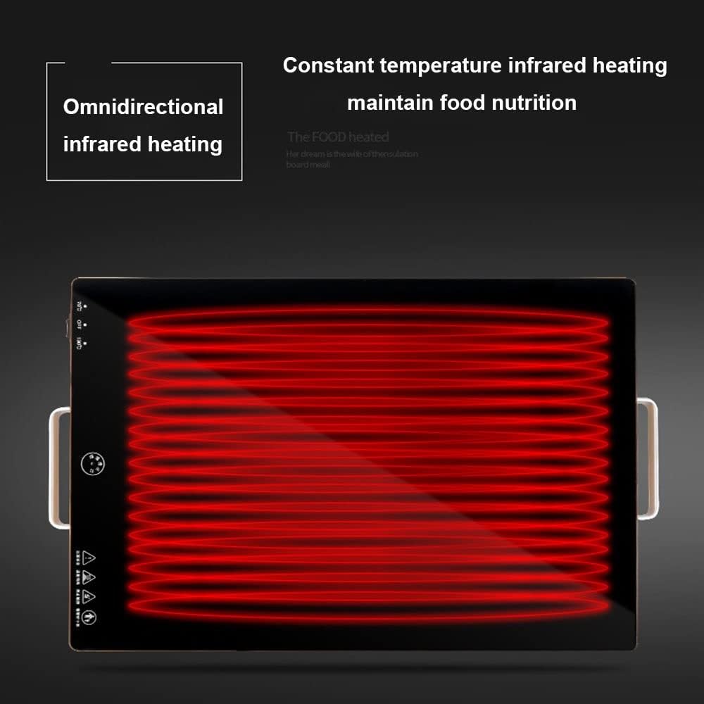 Stainless Warming Hot Plate Black Glass Top Portable Electric Food Tray Dish Warmer Warming Tray W/Cool-Touch Handles,Keep Food Warm for Restaurant,Parties,Buffet Serving