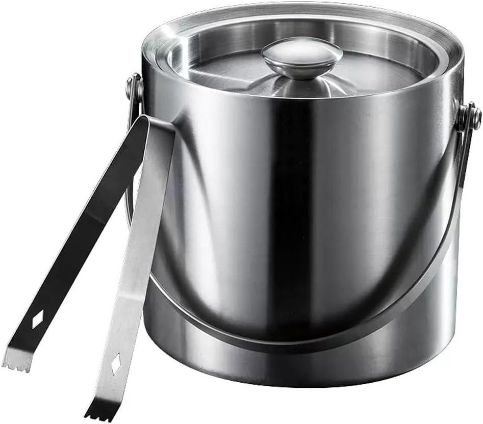 Ice Bucket Ice Bucket for Freezer Stainless Steel Ice Cube Barrel Cold Beer Barrel Double-layer Large-capacity Sealed Insulation Barrel Bar Commercial Champagne Barrel Ice Buckets Party Cooler Drink C