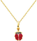 14k Yellow Gold Lady Bug Enamel Charm Pendant with 0.9mm Oval Angled Cut Rolo Cable Chain Necklace