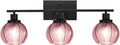 3-Light Pink Globe Bathroom Vanity Light Vintage Wall Sconce | 3-Light Vanity Light, Pink Ribbed Globe Glass Shades, E26, Soft Glow Mirror Lighting For Master Bath, Powder Room, Bathroom