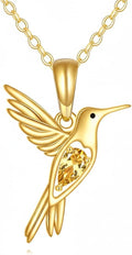 DOVRAN Real Solid Gold Birthstone Butterfly/Dragonfly/Bee/Hummingbird Necklace for Women Yellow Gold Animal Pendant for Christmas Dainty Jewelry Birthday Gifts for Mom Wife