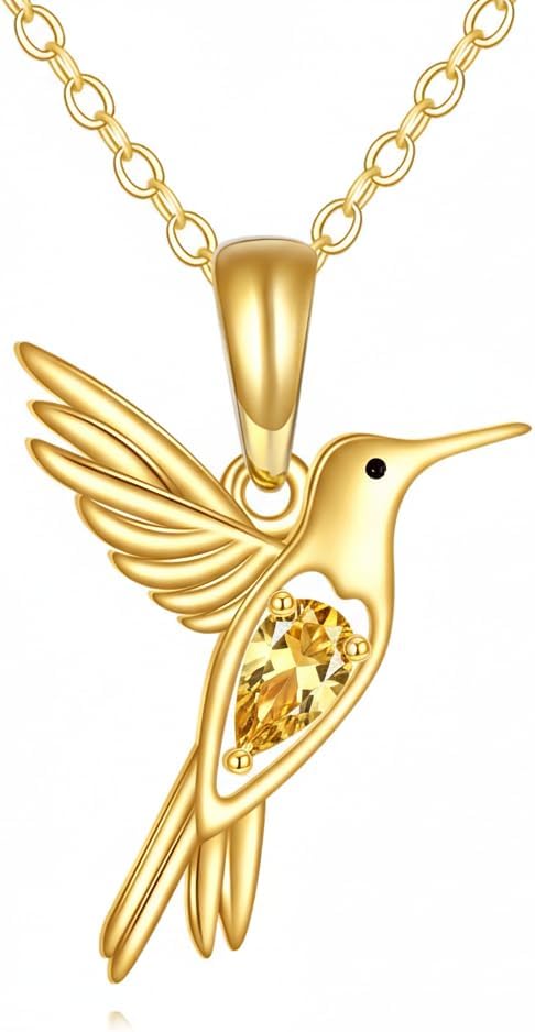 DOVRAN Real Solid Gold Birthstone Butterfly/Dragonfly/Bee/Hummingbird Necklace for Women Yellow Gold Animal Pendant for Christmas Dainty Jewelry Birthday Gifts for Mom Wife