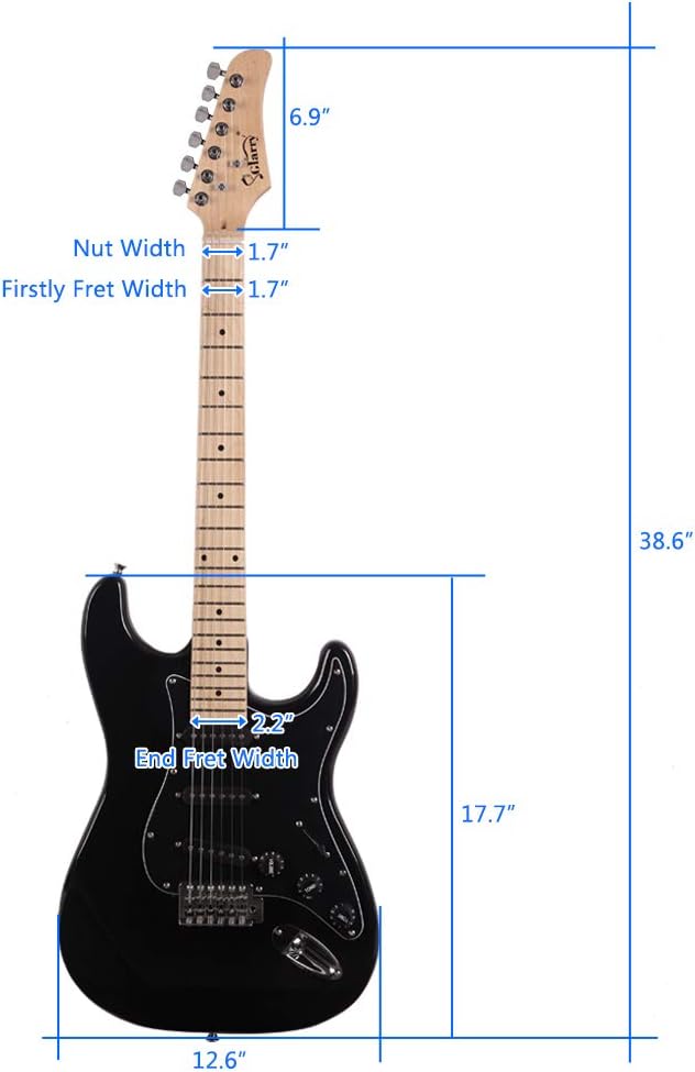 GLARRY Full Size Electric Guitar for Music Lover Beginner with 20W Amp and Accessories Pack Guitar Bag (Black, 39' Right Handed)