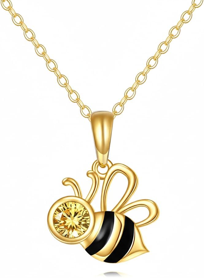 DOVRAN Real Solid Gold Birthstone Butterfly/Dragonfly/Bee/Hummingbird Necklace for Women Yellow Gold Animal Pendant for Christmas Dainty Jewelry Birthday Gifts for Mom Wife