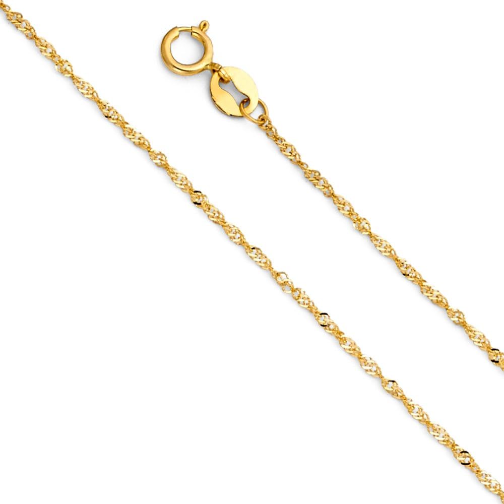 Ioka 14K Yellow Gold Diamond Cut Our Lady of Guadalupe Stamp Charm Pendant with 0.9mm Singapore Chain Necklace