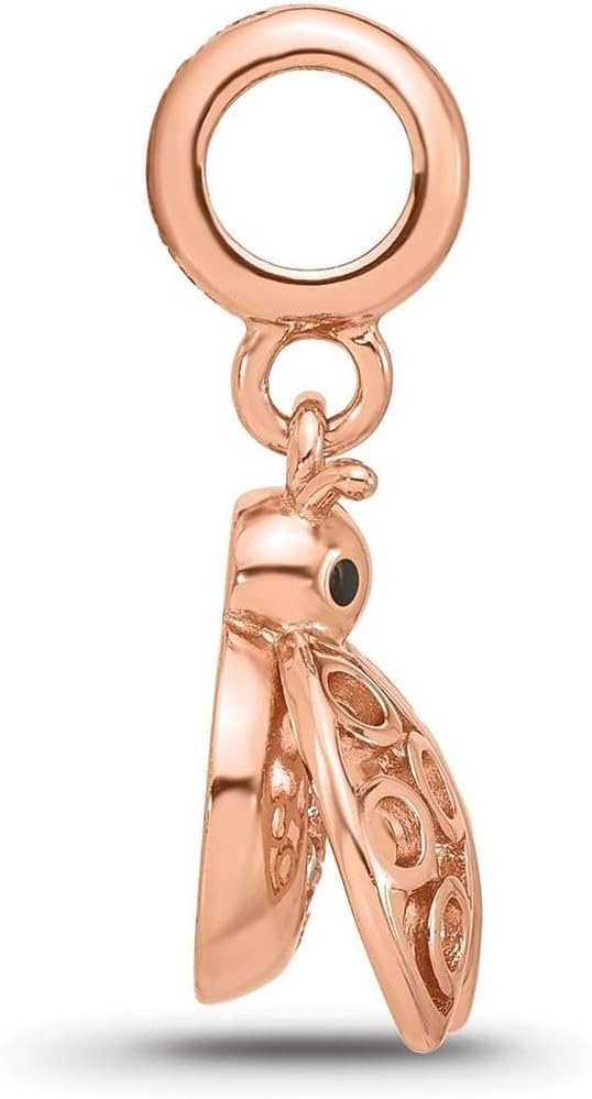 JewelryWeb 2mm 925 Sterling Silver Reflections Rose Gold Plated Cubic Zirconia Lady Bug Dangle Bead Charm Pendant Necklace for Women