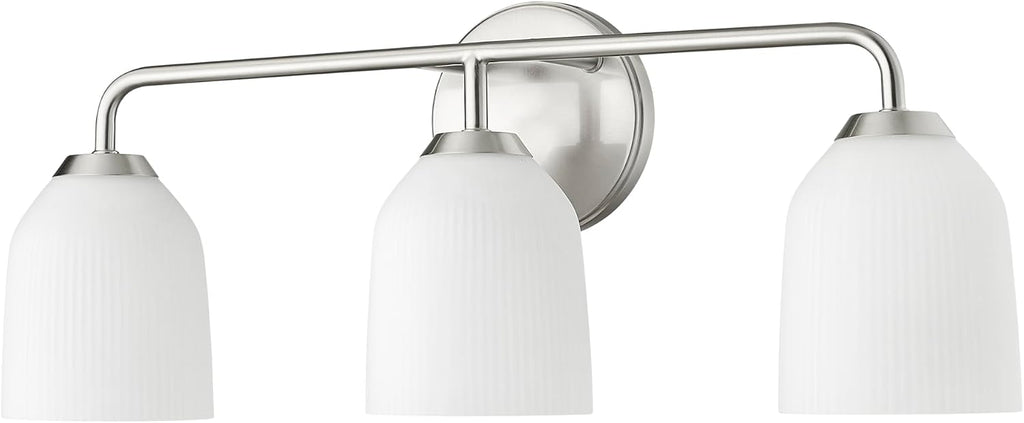 ML Lighting | Norah Collection | 22303-BN | 3 Light Vanity in Brushed Nickel Finish with Opal Ribbed Glass Shade | Versatile Design That adds High-End Texture and Elegance to Your Bathroom