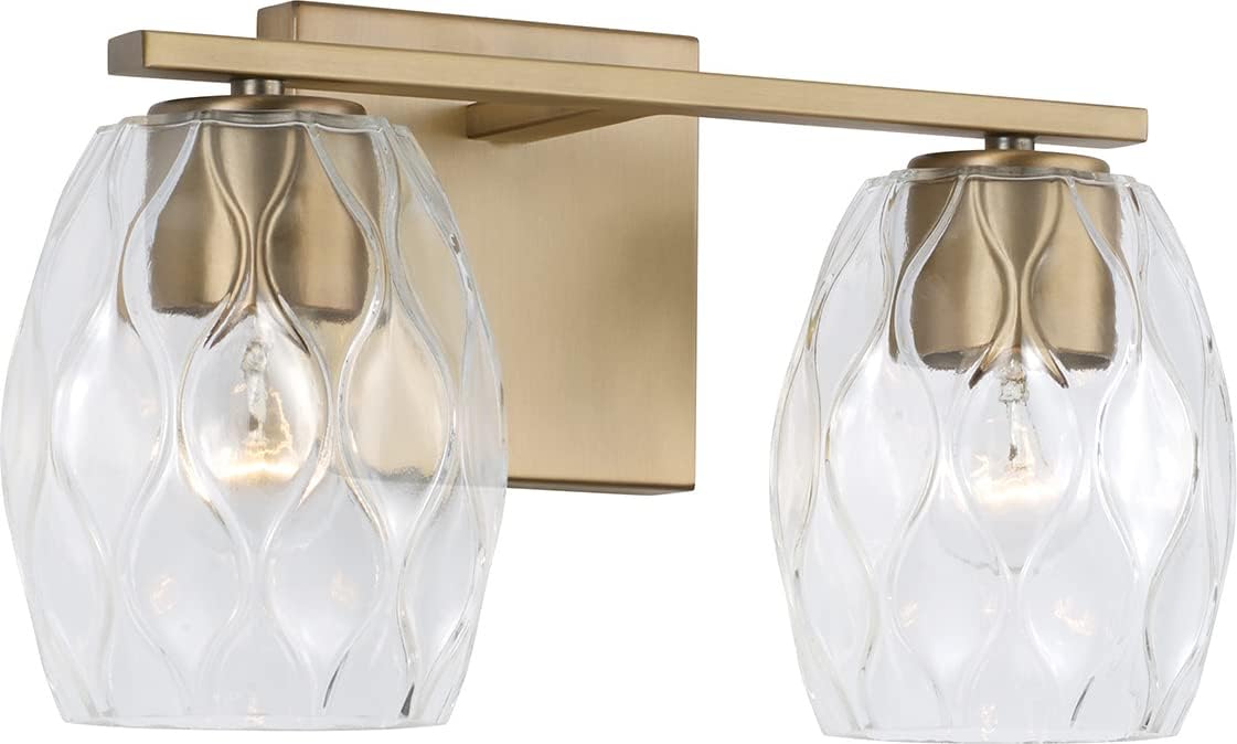 Capital Lighting 145321AD-525 Lucas Transitional Wavy Embossed Glass Vanity Lights for Bathroom, 2-Light 200 Total Watts, 8' H x 14' W, Aged Brass