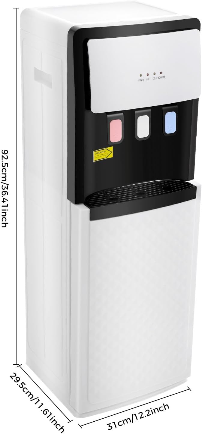 Bottom Loading Water Cooler Dispenser, Water Dispenser for 5 Gallon Bottle, 3 Temperature Settings, Floor Standing Hot and Cold Water Dispenser for Home, Office Use (White)