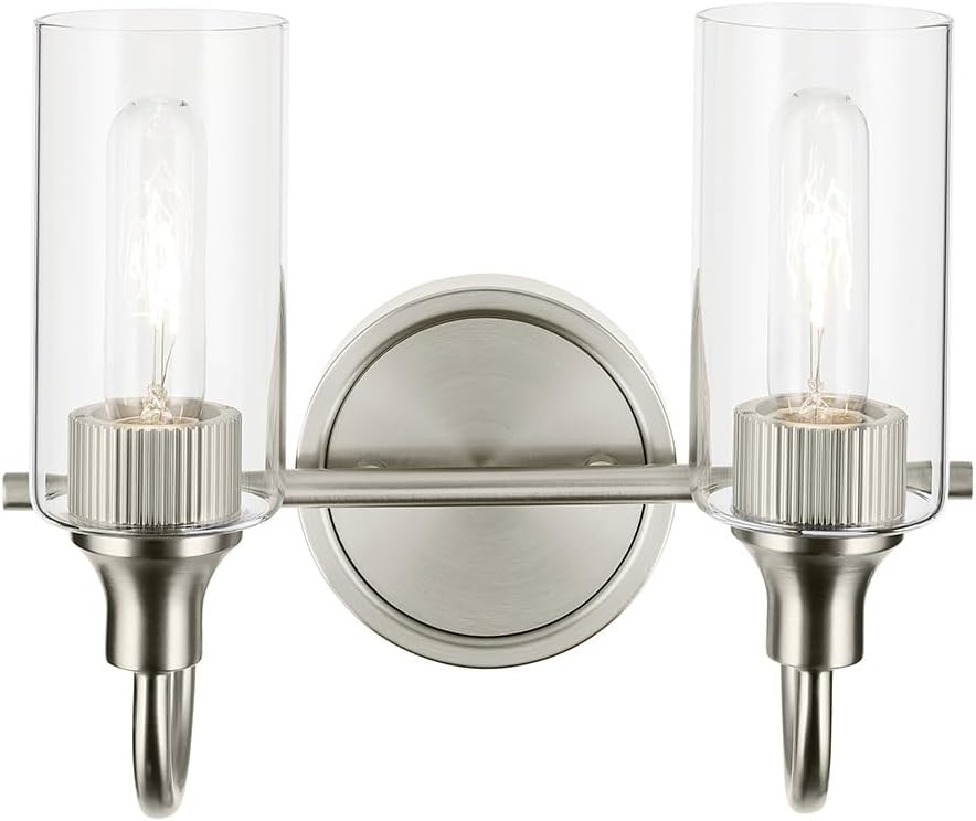 Kichler Kavi 12.5' 2-Light Bathroom Vanity Light Fixture with Clear Glass in Brushed Nickel, Modern Wall Mount Over Mirror for Powder Room (12.5' W x 10' H), 55210NI