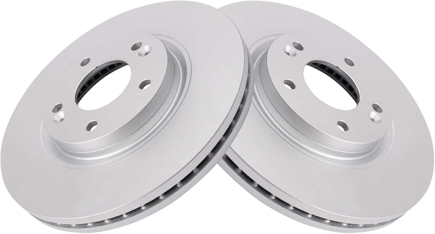 TRQ Front Ceramic Brake Pad and Rotor Set Coated 11.81 in 5-Lug for 2010-2012 Hyundai Santa Fe 2011-2013 Kia Sorento with 300mm Front Rotors Models