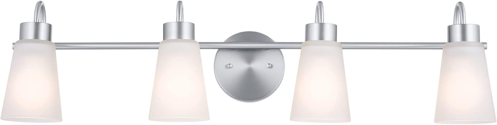 Kichler Erma 4-Light Bathroom Vanity Light Fixture with Satin Etched Glass Shades, Brushed Nickel Wall Mount over Mirror Lighting for Bathroom Vanity (32.5' x 8.5' x 6'), 55127NI