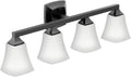 Moen Voss Matte Black 4-Light Dual-Mount Bath Bathroom Vanity Light Fixture with Frosted Glass, YB5164BL