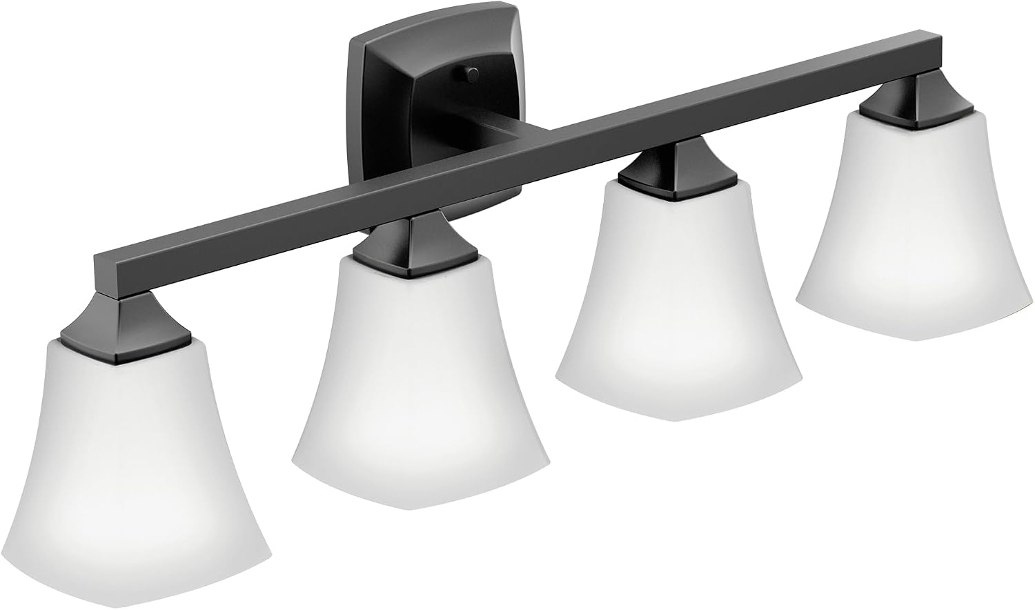 Moen Voss Matte Black 4-Light Dual-Mount Bath Bathroom Vanity Light Fixture with Frosted Glass, YB5164BL