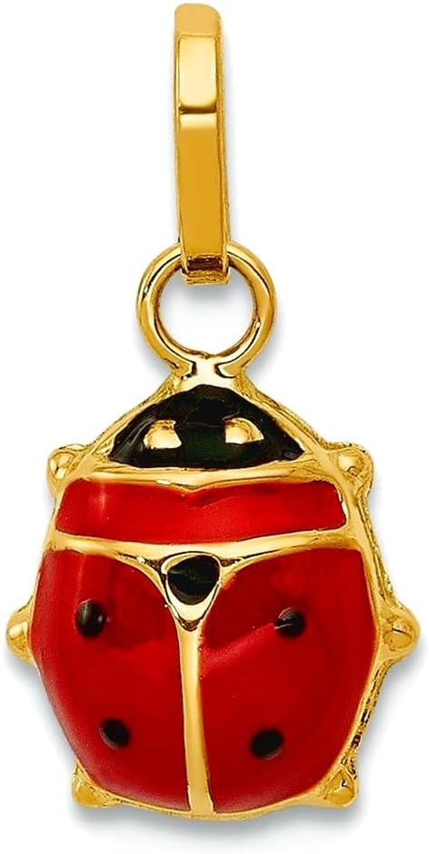 JewelryWeb 14k Yellow Gold Polished Enameled Ladybug Charm 10x6mm Pendant Necklace for Women