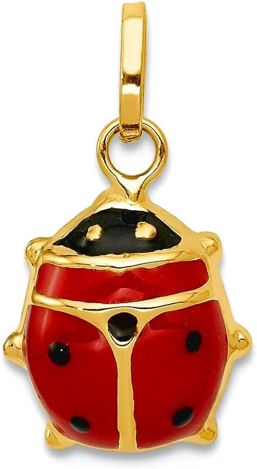 JewelryWeb 14k Yellow Gold Hollow Polished Enameled Ladybug Charm 13x9mm Pendant Necklace for Women