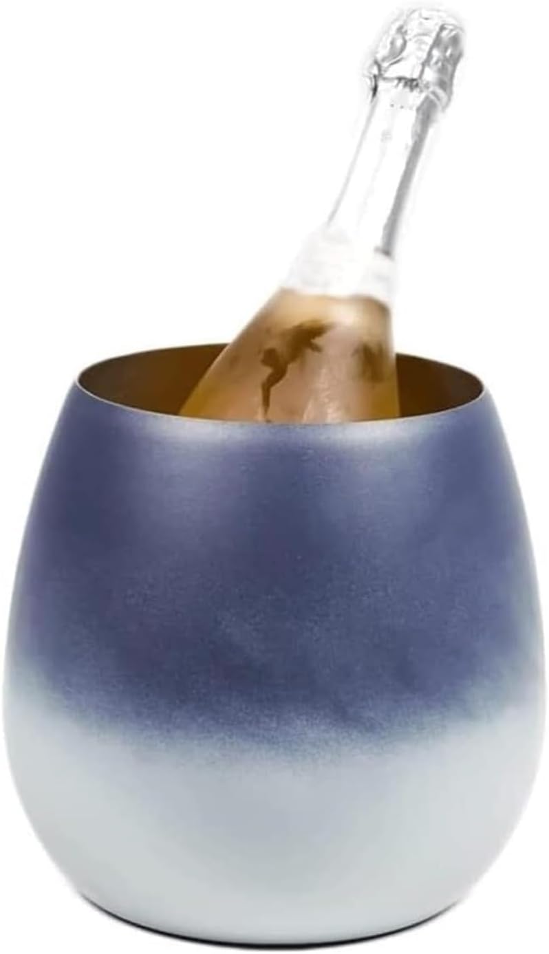 Gradient Blue & White Stainless Steel Wine Chiller – Large Capacity Champagne & Wine Ice Bucket, Double-Wall Insulated Beverage Tub for Home Bar, Parties, and Wedding Decor