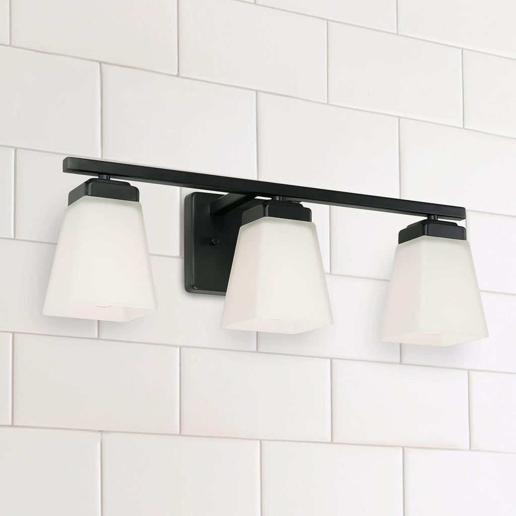HomePlace Lighting 114431MB-334 Baxley Modern Soft White Glass Bathroom Vanity Wall Light, 3-Light 300 Total Watts, 7' H x 22' W, Matte Black