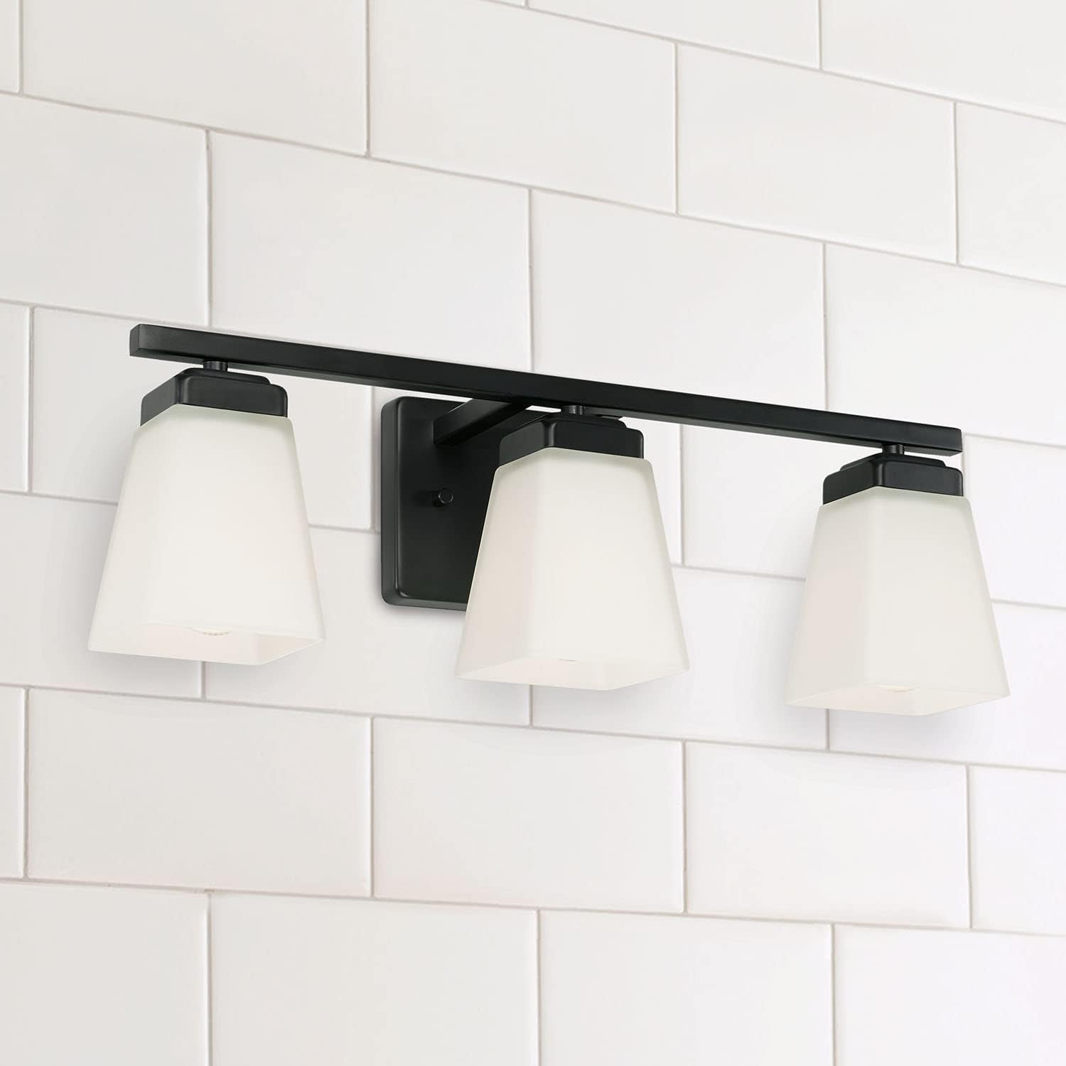 HomePlace Lighting 114431MB-334 Baxley Modern Soft White Glass Bathroom Vanity Wall Light, 3-Light 300 Total Watts, 7' H x 22' W, Matte Black