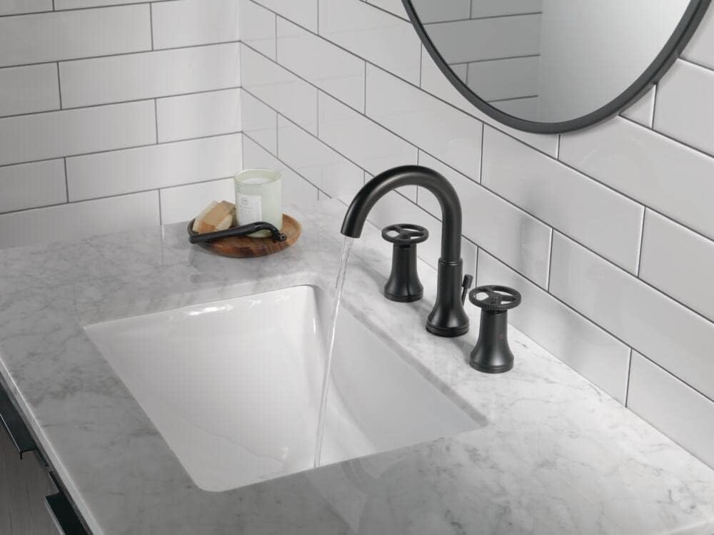 Delta Faucet Trinsic Widespread Bathroom Faucet 3 Hole, Matte Black Bathroom Faucet, Diamond Seal Technology, Metal Drain Assembly, Matte Black 3558-BLMPU-DST