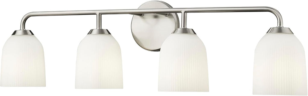 ML Lighting | Norah Collection | 22304-BN | Indoor 4 Light Vanity in Brushed Nickel with Opal Ribbed Glass Shade | Elegant and Versatile Design for Any Bathroom