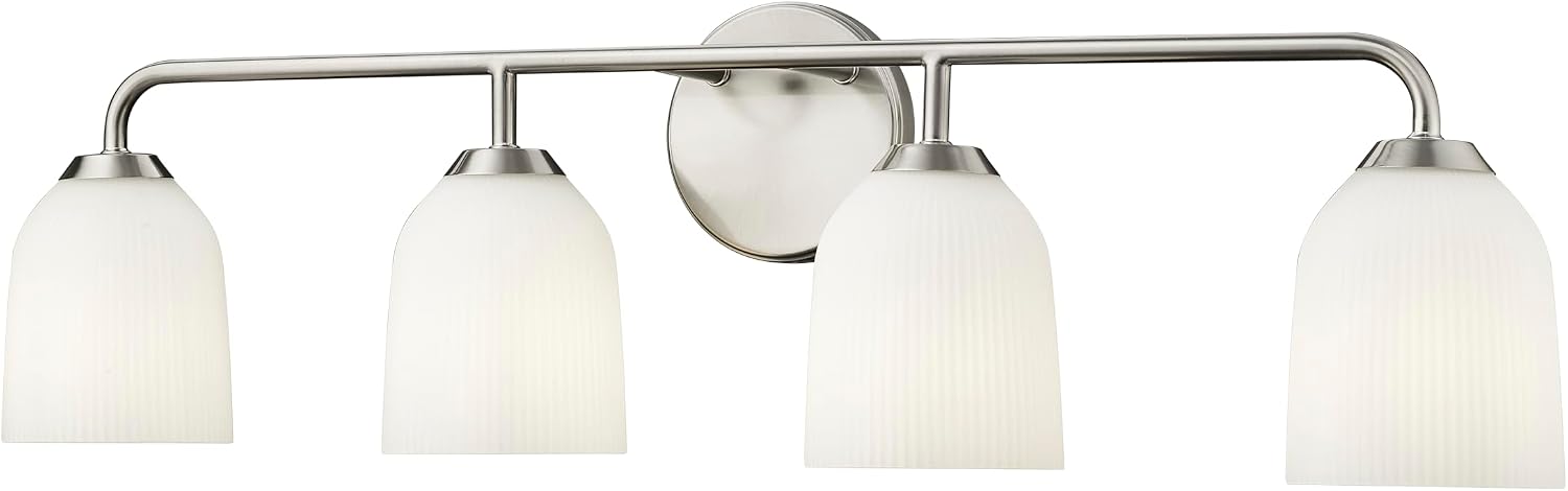 ML Lighting | Norah Collection | 22304-BN | Indoor 4 Light Vanity in Brushed Nickel with Opal Ribbed Glass Shade | Elegant and Versatile Design for Any Bathroom