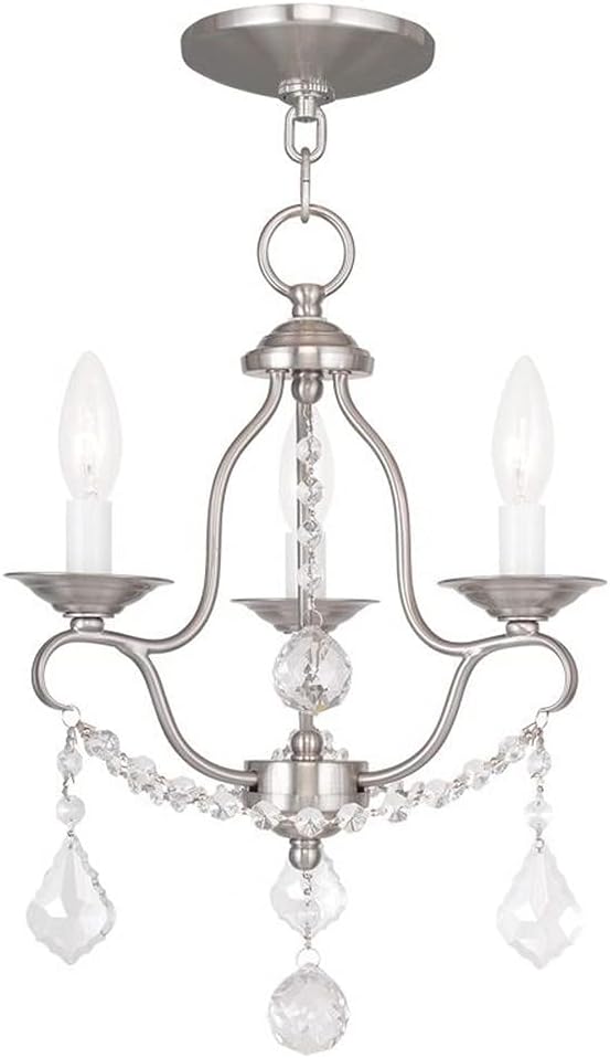 Livex Lighting 6423-91 Chesterfield 3 Light Mini Chandelier, Brushed Nickel