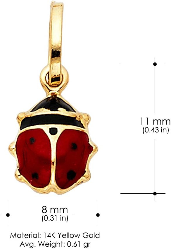 Ioka - 14K Yellow Gold Lady Bug Colored Enamel Lucky Charm Tiny Pendant For Necklace or Chain