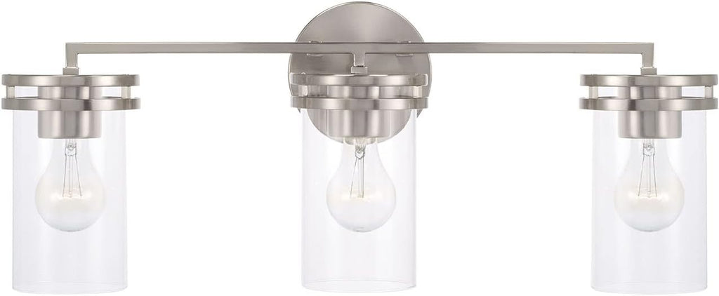 HomePlace by Capital Lighting 148731BN-539 Fuller Transitional Clear Glass Cylinder Vanity Light for Bathroom, 3-Light 300 Total Watts, 10' H x 24' W, Brushed/Satin Nickel