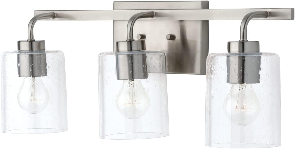 HomePlace Lighting 128531BN-449 Greyson Urban/Industrial Clear Seeded Glass Bathroom Vanity Wall Light, 3-Light 300 Total Watts, 9' H x 25' W, Brushed Nickel