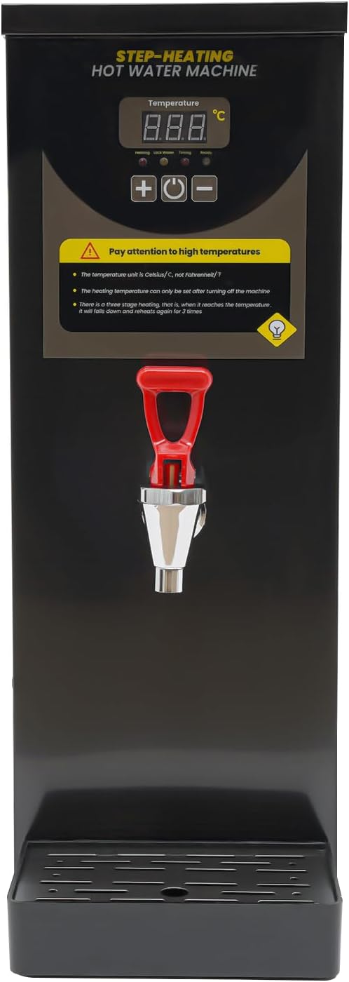 Step-Heating Commercial Hot Water Dispenser Countertop 2000W Fast Ready Water Boiler Machine Automatic 8L Water Boiler for Restaurant, Home, Office (Black)