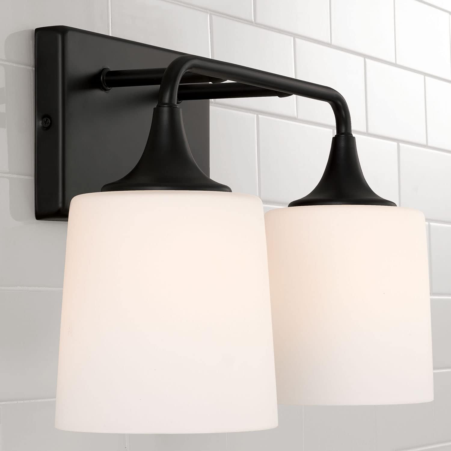 HomePlace Lighting 148921MB-541 Presley Transitional Rustic Soft White Glass Cone Vanity Light for Bathroom, 2-Light 200 Total Watts, 10' H x 16' W, Black