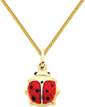 The World Jewelry Center 14k Yellow Gold Lady Bug Enamel Pendant with 0.8mm Braided Square Wheat Chain Necklace
