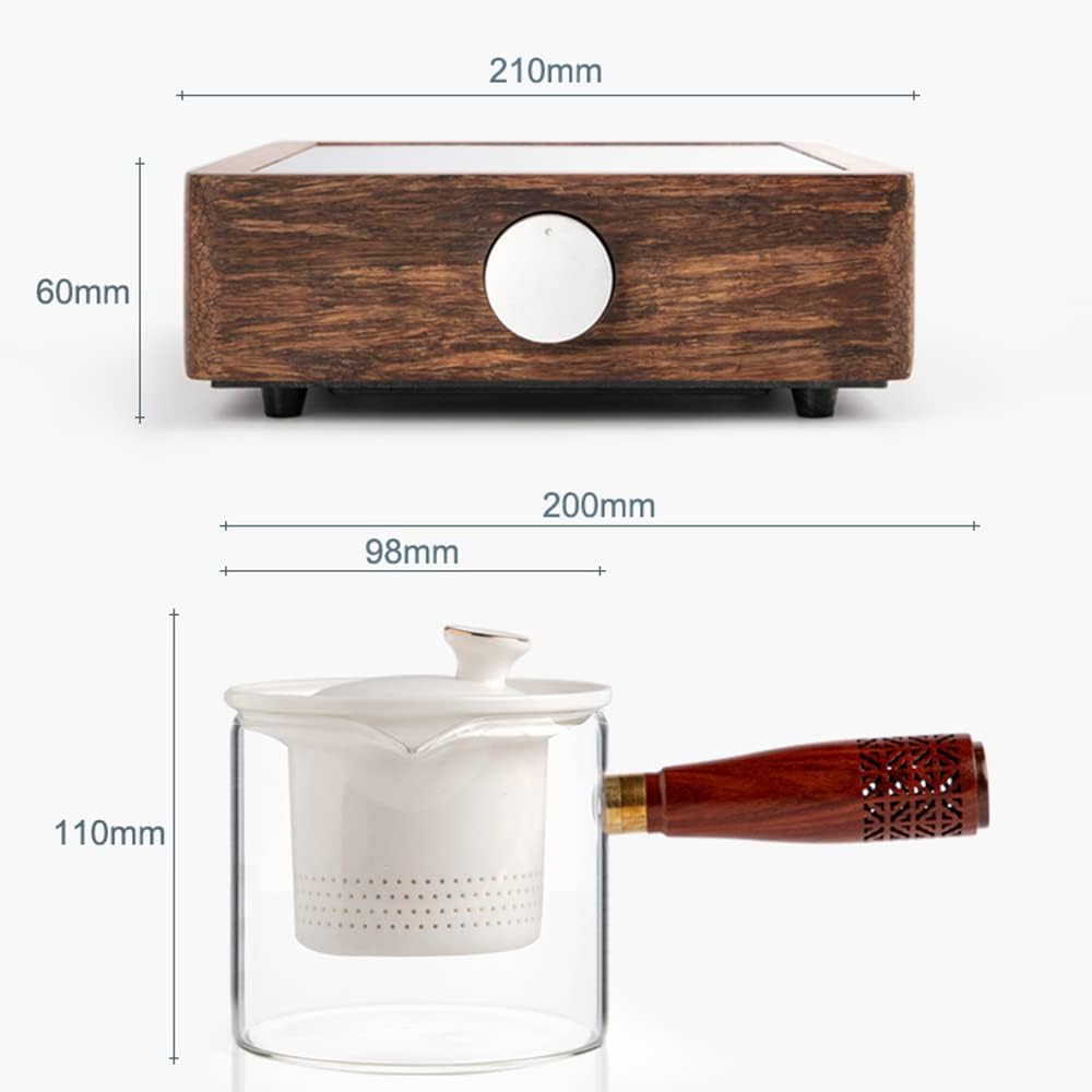 Side-Handle Glass Electric Tea Stove, Stove Teapot with Filter, Teapot with Wooden Handle, Mini Office Cooking Tea Stove
