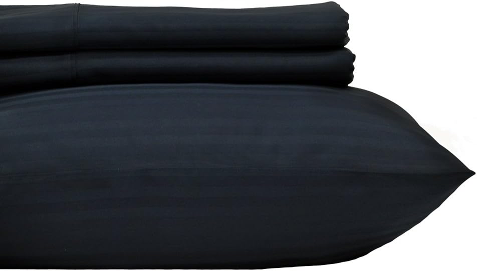 Royal Hotel Bedding Stripe Sheets - Split-Queen: Adjustable Queen Bed Sheets - 5PC Bed Sheet Set - 100% Cotton - 600 Thread Count - Deep Pocket, Split Queen, Navy