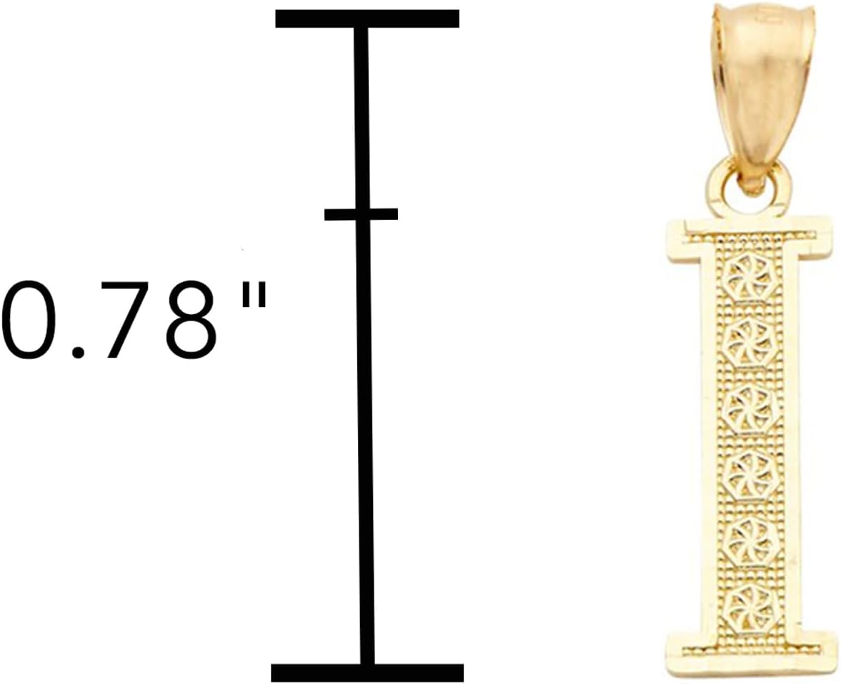 LoveBling 10K Yellow Gold Diamond Cut A to Z Alphabet Initial Letter Charm Necklace Pendant (Small Size)