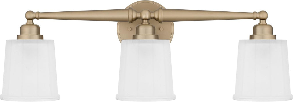Quoizel Cecilia Bath Vanity Lights, 24 Inch 3-Light Bronze Gold Bathroom Lighting Fixtures Over Mirror, Sandblasted Ribbed Glass Shades, Wall Mount Light for Bathrooms