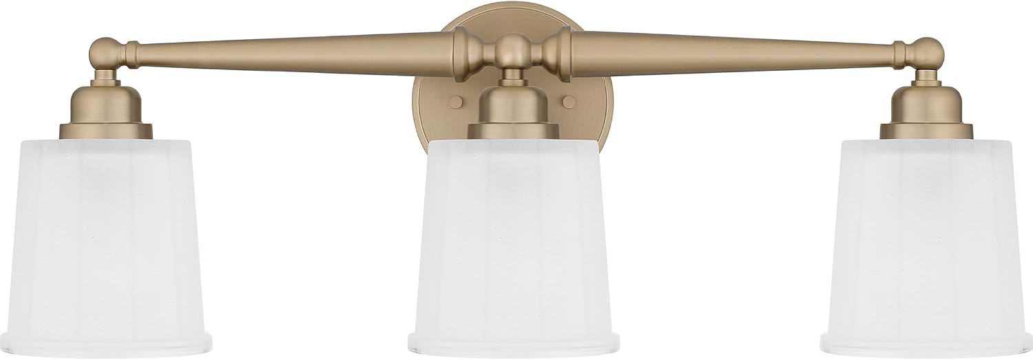 Quoizel Cecilia Bath Vanity Lights, 24 Inch 3-Light Bronze Gold Bathroom Lighting Fixtures Over Mirror, Sandblasted Ribbed Glass Shades, Wall Mount Light for Bathrooms
