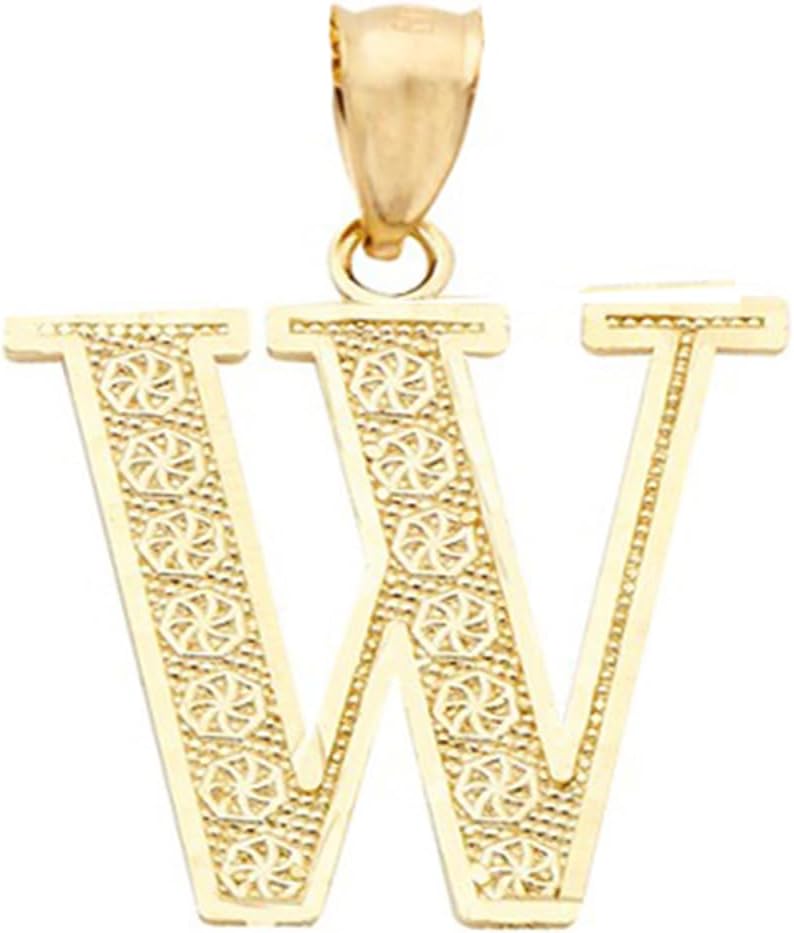 LoveBling 10K Yellow Gold Diamond Cut A to Z Alphabet Initial Letter Charm Necklace Pendant (Small Size)
