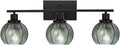 3-Light Bathroom Light Fixture Green Wall Lights with Ribbed Glass Shade Black Vanity Light Over Mirror Mid Century Wall Sconce for Bedside Bedroom Living Room