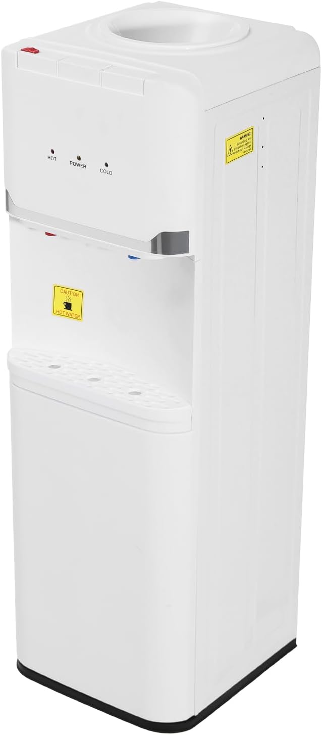Top Loading Water Cooler Water Dispenser with 3-Temp Hot/Cold/Warm with Child Safety Lock Durable PP Body, Anti-Dry Burn & Energy-Saving Switches for Home Office, White