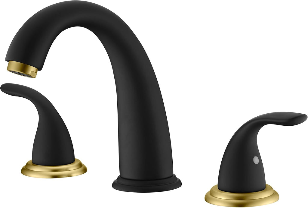 SUMERAIN 2 Handle Widespread Roman Bathtub Faucet Tub Filler with Valve, Black and Gold Finish